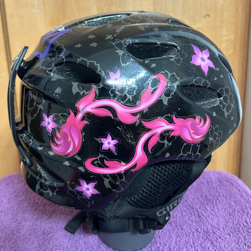 Giro Kids Helmet in Black with Pink Floral Design
